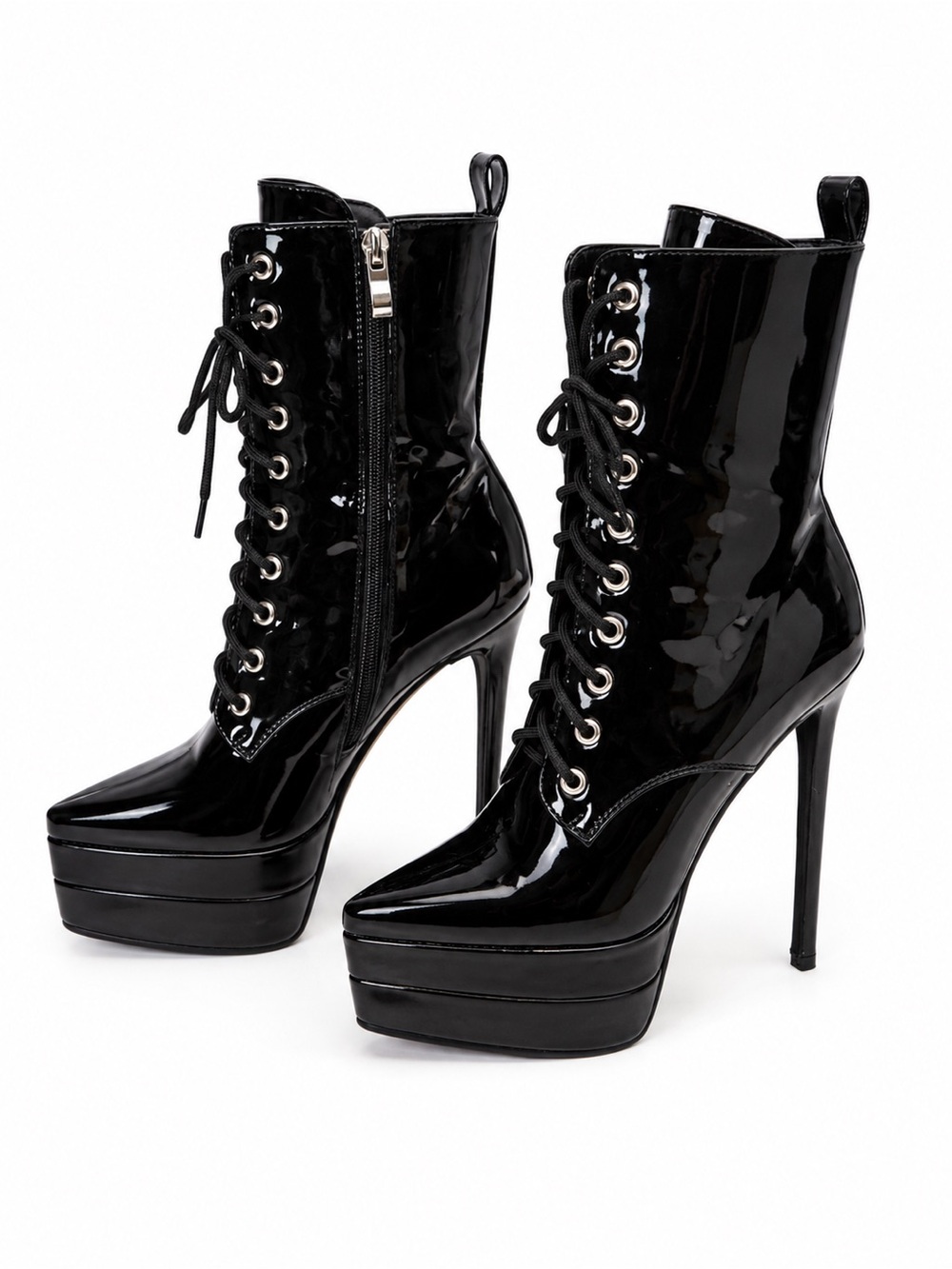 Azalea Wang Ebony Patent Lace-Up Platform Ankle Boots
